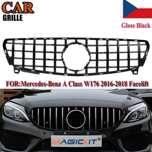 MagicKit FOR MERCEDES A CLASS W176 FRONT GRILLE PANAMERICANA GT STYLE GLOSS BLACK 16-2018
