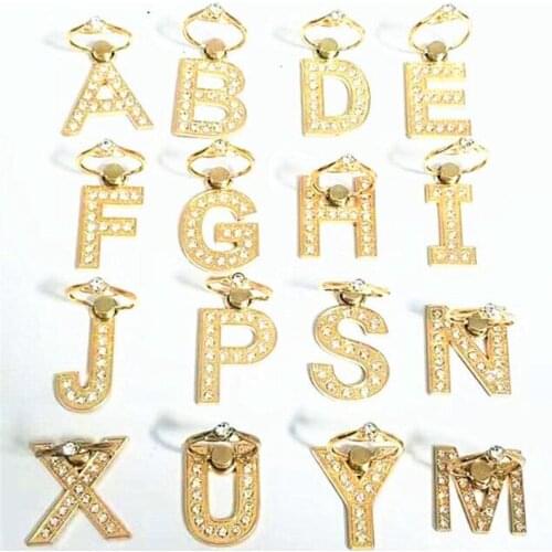 360 Degree Diamond Metal Letter A-Z Finger Ring Smartphone Stand Holder Mobile Phone Holder For iPhone Huawei All Phone