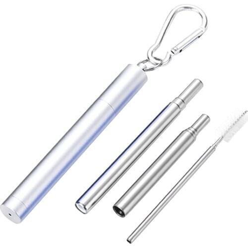 Reusable Portable Stainless Steel Telescopic Drinking Straw For Travel Safe Collapsible Metal Drinking Straw With Brush