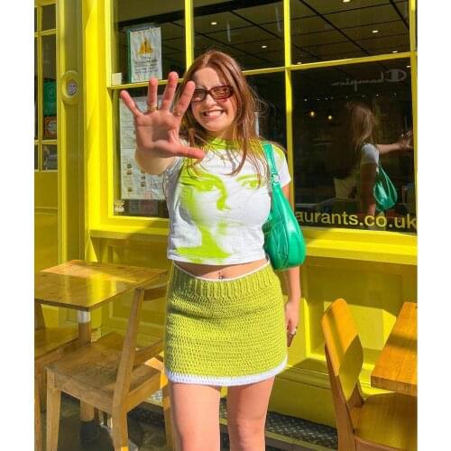 Fashion Gradient Patchwork Sexy High Waist A-Line Mini Skirt Women Streetwear 2021 Summer Club Party Crochet Short Skirt Bodycon