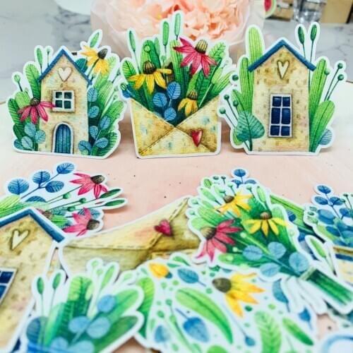 22pcs Plant flower vase house sticker DIY art photo albums waterproof scrapbooking