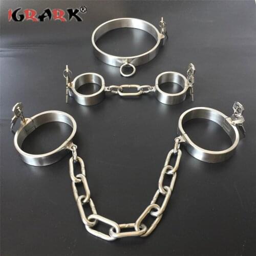 Heavy Metal Handcuffs Ankle Cuffs Neck Collar BDSM Bondage Restraint Fetish Slave Erotic Sex Toys For Woman Couples Adult Games