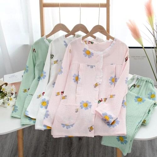 New Cotton Maternity Spring and Summer New Womens Home Service Pregnant Women Large Breastfeeding Cute Flower Sleepwear Set