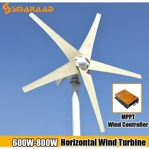 New Developed Wind Turbine Generator 600W 800W 12V 24V Windmill Generator With 3 Blades 5 Blades MPPT PWM Controller For Homeuse