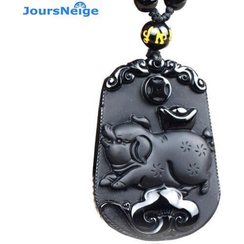Wholesale JoursNeige Scrub Pig Natural Obsidian Stone Pendant Sweater Chain Necklace Energy Stone Zodiac Mascot Fashion Jewelry
