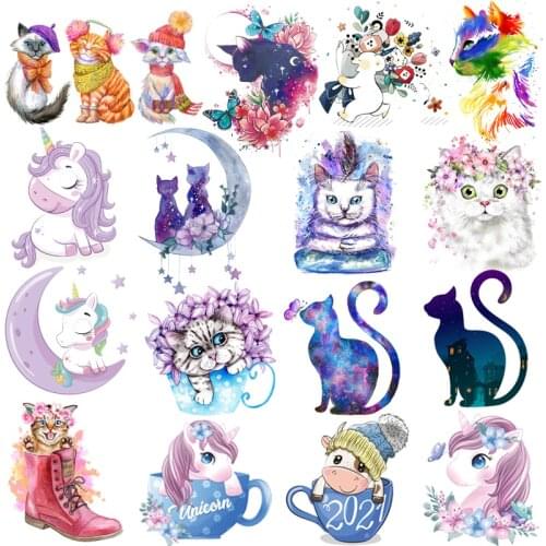 Prajna Cute Cat Patch Iron On Patches For Clothing Cartoon Patch Heat Transfer Patches Thermal Stickers Unicorn Iron On Transfer