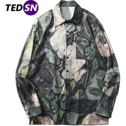 Hip Hop Casual Streetwear Painting Print Shirts 2020 Autumn Harajuku Vintage Oversized Shirt Casual Cotton Long Sleeve Outwear