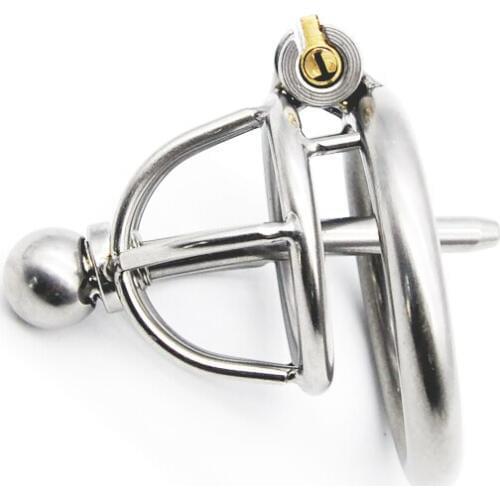 S size New Lock Stainless Steel Male Chastity Device with Catheter,Cock Cage,Chastity Belt,Penis Ring A229
