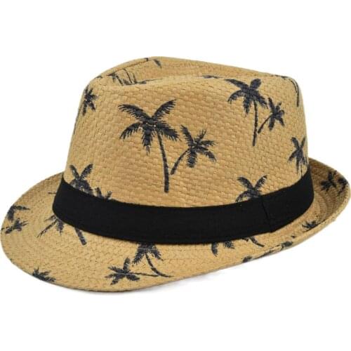 Coconut tree Beach Sun Hat Men Summer 2021 short brim Fedoras Panama Straw Jazz Hat Women Sunhat chapeau paille