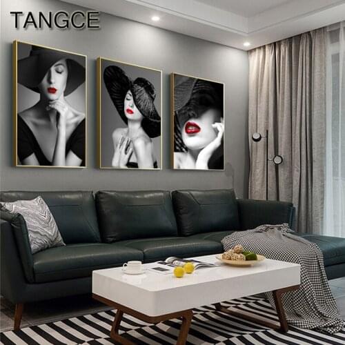 Modern Sexy Hot Girl Canvas Painting Big Poster Print Red Lip Wall Art Decor for Living Room Cuadros Salon Decoracion Tableaux