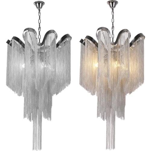 Modern Silver Tassel Aluminum Chain Chandelier for Living Dining room home deco