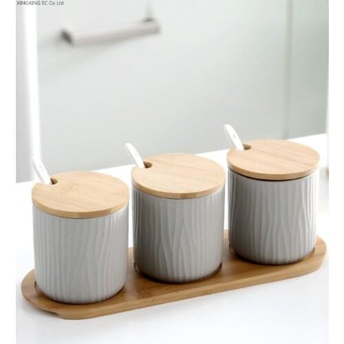 Glass Bottle Suger Jar Kitchen Canister Sets Spice Organizer Rack Ceramic Seasoning Box with LidKitchenware Combination Set