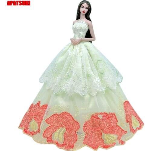 Light Yellow Lace Flower Wedding Dress For Barbie Doll Clothes Outfits Multi-layer Party Gown For 1/6 BJD Dolls Accessories Toys