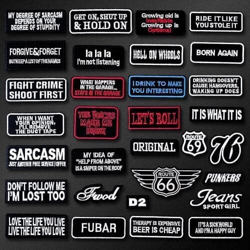 DIY Black White Written Words Patch Embroidered Cute Badges Hippie Iron On Kids Patches For Clothes Stickers Badge