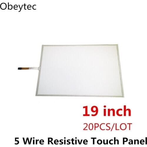 TS190A5B05*20PCS 19 inch resistive 5 wire touch panel, 10 pcs panel, 5:4, AA 377.3*302.05mm, OA 393.4*316.65mm