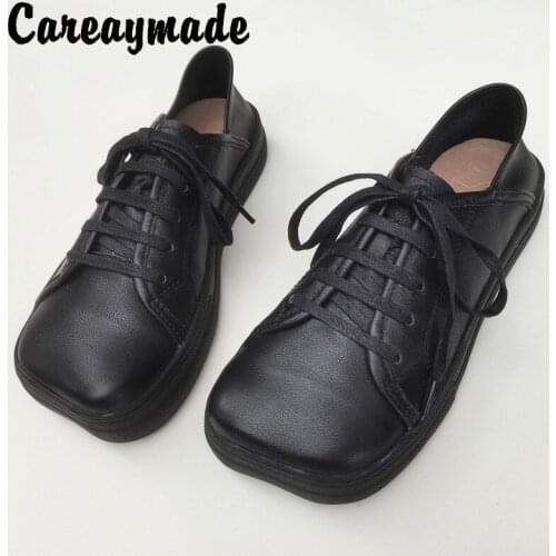 Careaymade-Genuine Leather womens shoes Muffin Thick Soled Big Head Square Head First Layer Cowhide Pure handmade single shoes
