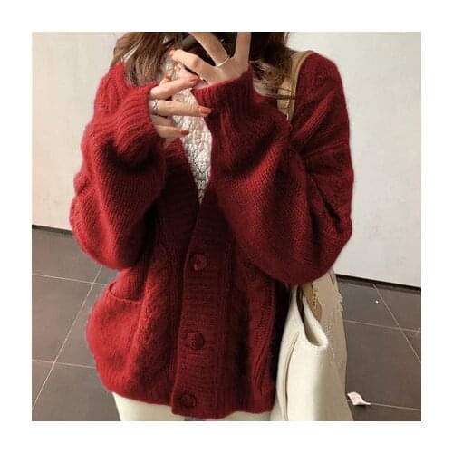 Fall 2021 Women Clothing Oversize Womens Sweaters Autumn Vintage Loose Winter Sweater Knitted Women Cardigan Knit Button Maxi