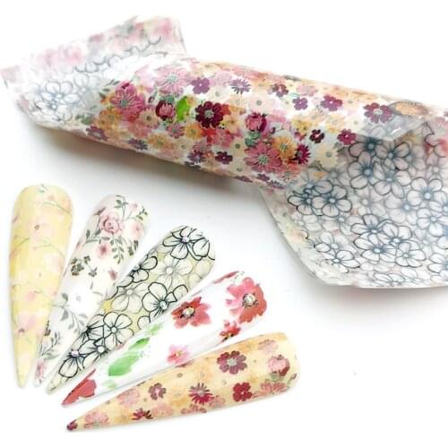 10PCS/Pack Floral Nail Foils Nail Art Transfer Stickers 3D Flowers Leaf Designs Decorations Adhesive Wraps Tattoo Manicure