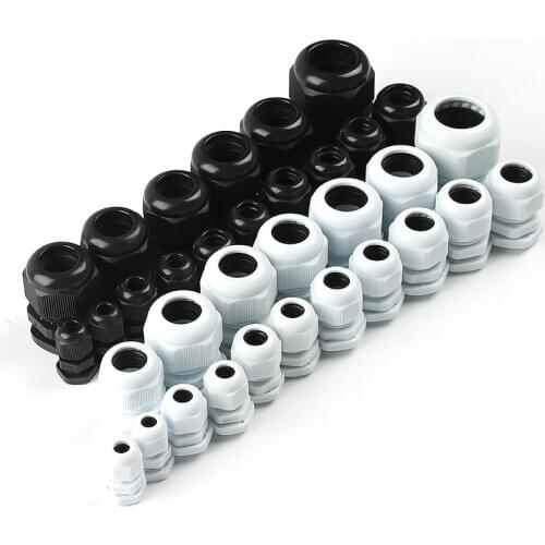 Waterproof Cable Gland 10pcs Cable entry IP68 PG7 for 3-6.5mm PG9 PG11 PG13.5 PG16 PG19/21/ White Black Nylon Plastic Connector