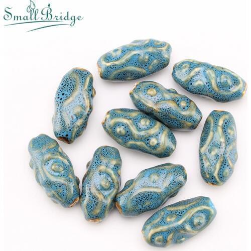 18mm DZI Shaped Ceramic Beads For Womens Handmade Necklace Materials DIY Accessories Loose Big Hole Glazed Porcelain Beads T281