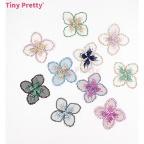 20PCS Chic Embroidery Flower Petals Vintage 4-petal Flower Appliques for DIY Jewelry Making, Handmade Hair Accessory