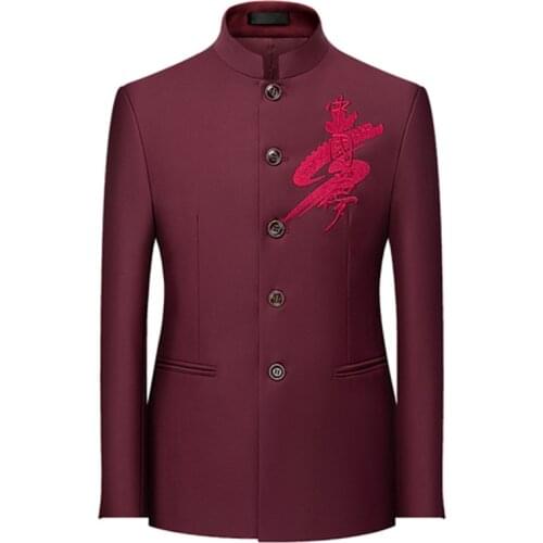 2021 High quality Chinese Style Mens 2 Piece Suit Autumn New Brand Men Retro Jacket and Trousers Blue Black Red Plus Size S-6XL