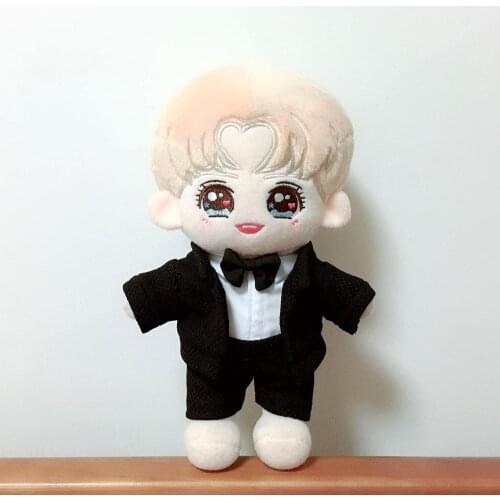 3PCS Set 15/20cm Plush Doll Clothes Outfit Black Coat Suit Tie T-Shirt Top Pants Formal Wear For JIMIN Idol Dolls Free Shipping