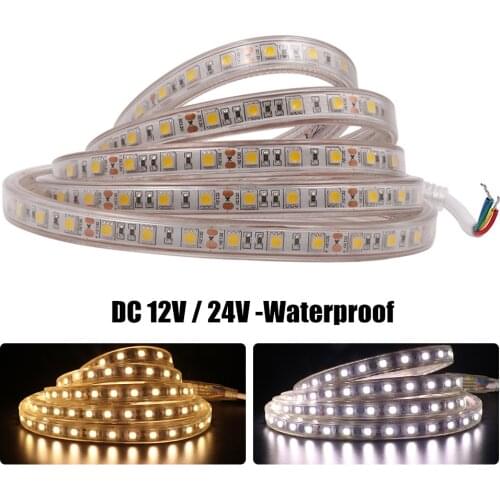5050 LED Strip DC 12V 24V 60LEDs/m IP67 Waterproof White /Warm White Flexible Tape LED Light Lamp 1m-15m