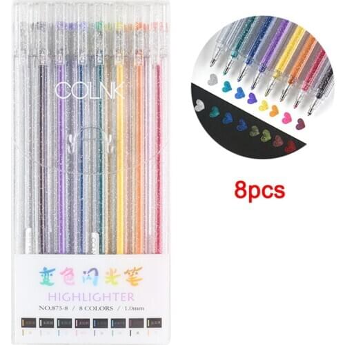 8pc/set Color-changing Highlighter Neutral Flashing Pen Flash Marker Highlighter Pen Color Change Art Pen