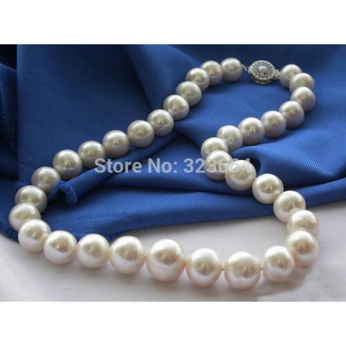 AA++ REAL 17" 14mm WHITE ROUND FW PEARL NECKLACE