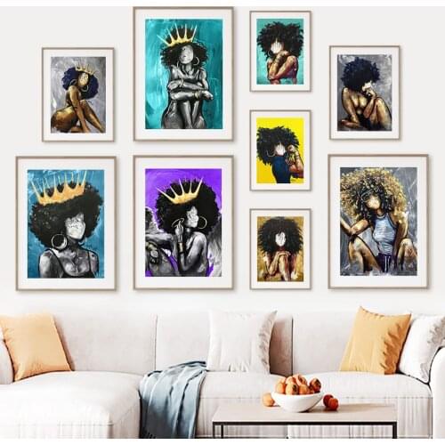 African Black Woman Watercolor Naturally Queen Wall Art Canvas Painting Posters And Prints Wall Pictures For Living Room Decor