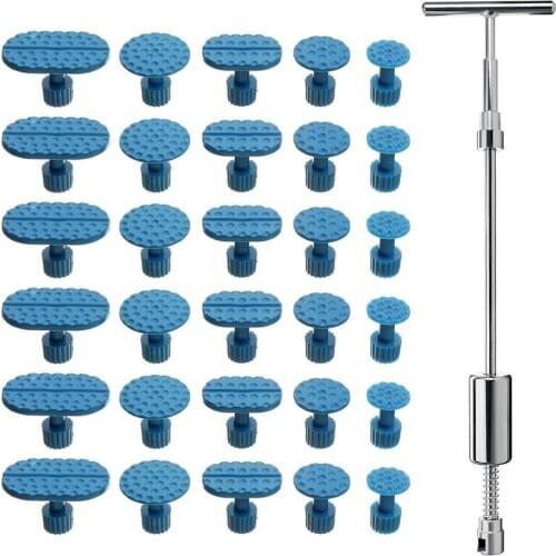 Car Dent Painless Repair Tools Kit 30PCS Pulling Tabs with Puller Paintless Hail Removal T Bar Slide Hammer