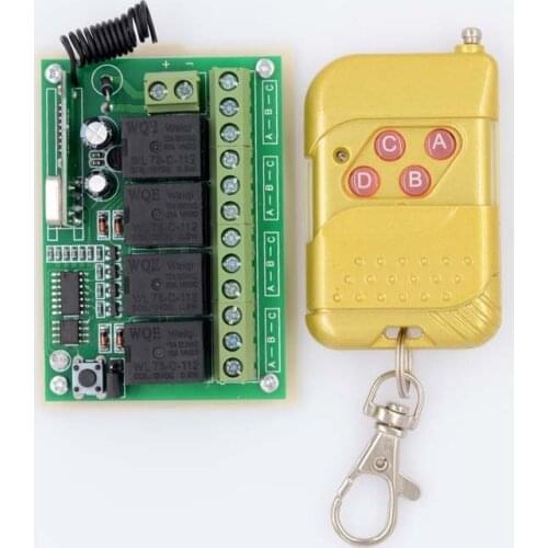 DC12V 10A 4CH Channel RF Wireless Remote Control Switch 315 MHZ/433 MHZ Transmitter Receiver With Golden Color Controller