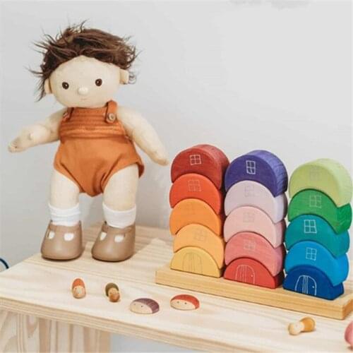 Large Moon Basswood Blocks Rainbow Stacker Nordic Toys Creative Wooden Jenga Blocks Baby Montessori Sensory Educational Toy Gift