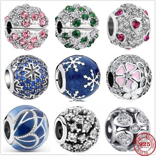 New Original Silver color Flower Snow Charm Bead fit Pandora charms silver 925 beads Bracelet for women DIY Jewelry Gift