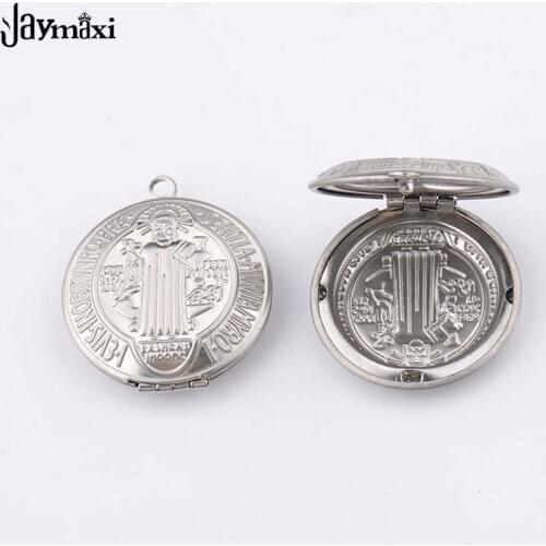 Jaymaxi San Benito Locket Pendant Mirror Polished Stainless Steel Cross Phase DIY Necklace Pendant 27 X32mm 10Pieces/lot