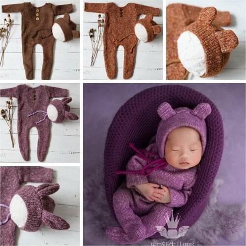 2019 Newborn Photography Props Footed Rompers for Baby Boy Knitting Soft Photo Clothes Bebe Shooting Outfit DIY Prop Studio