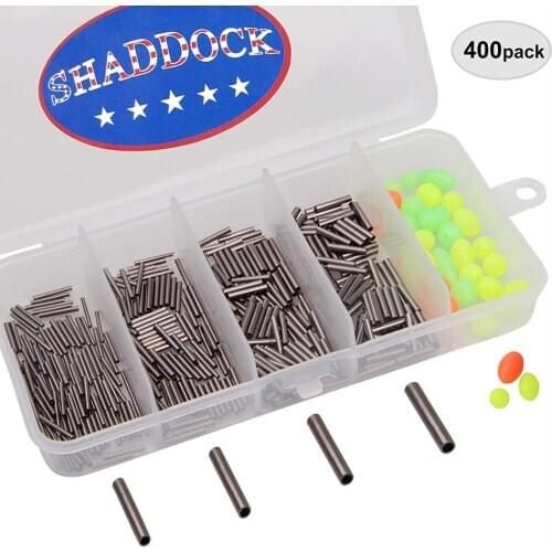 Easy Catch 400Pcs/Box Round Copper Fishing Tube Fishing Wire Pipe Crimp Sleeves Tube Connector With Beads Fishing Tackle Kit