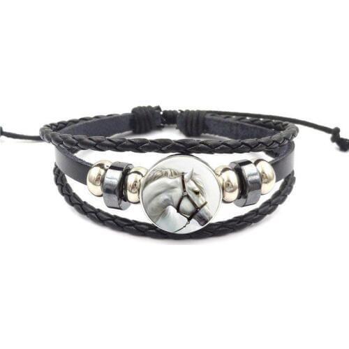 EJ Glaze For Unisex Gift Horse New Arrival Glass Black Leather Bracelet Bangle Statement Women Round Jewelry