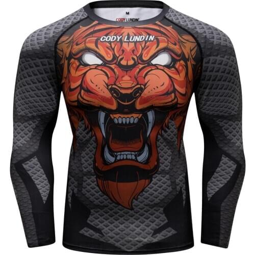 Jiu Jitsu male Bjj Rashguard Mma T-shirts Long Sleeve GI kickboxing Muay thai T-shirt Printed tiger Tights MMA Boxing Fightwear