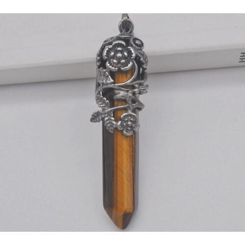 Tigereye Stone GEM Pillar Pendant Flower Plants Jewelry S237