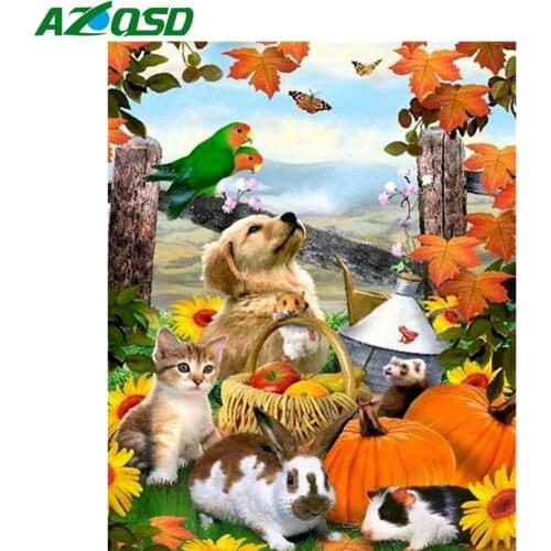 AZQSD Painting By Numbers Dog Cat Hand Painted Canvas Acrylic Oil Paintings Picture By Numbers Sunflower Pumpkin Home Decor