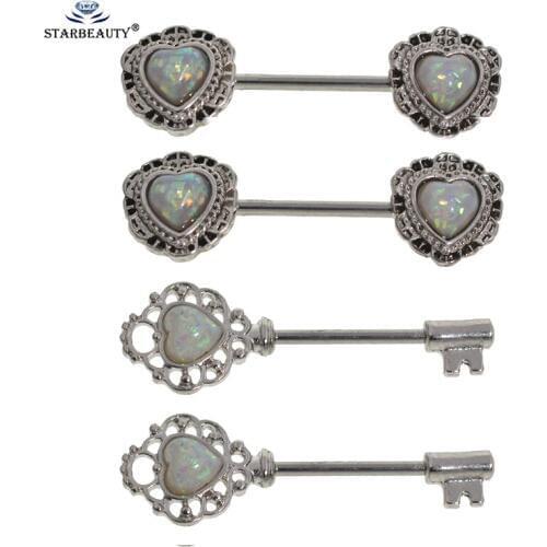 1 Pair 1.6x16mm Heart OPal Surgical Steel Piercing Barbells Nipple Ring Bar Body Jewelry Barbell Piercing Jewelry Women Fashion