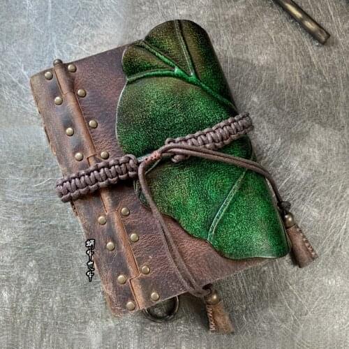 Handmade Leather Cover Diary Book Chinese Style Vintage Lotus Leaf Vegetable Tanning Diary Book