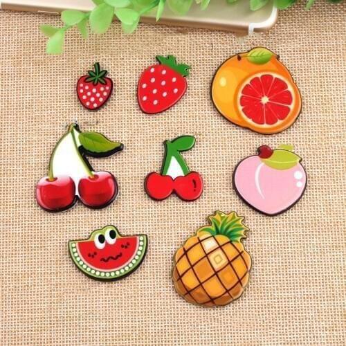 Colorful Planar Resin Patch 10pcs Cute Fruit Strawberry Cherry Peach Watermelon Pineapple Buttons Stickers Ornament Accessories