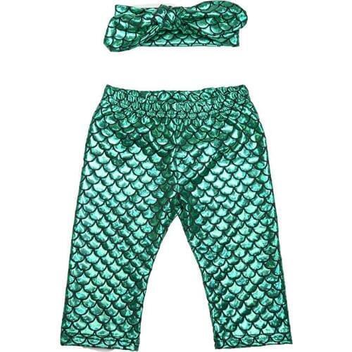 Mermaid Baby Leggings,Little Mermaid Leggings,capris Baby Girl clothes baby toddler child spandex pants Outfit Set,Headband