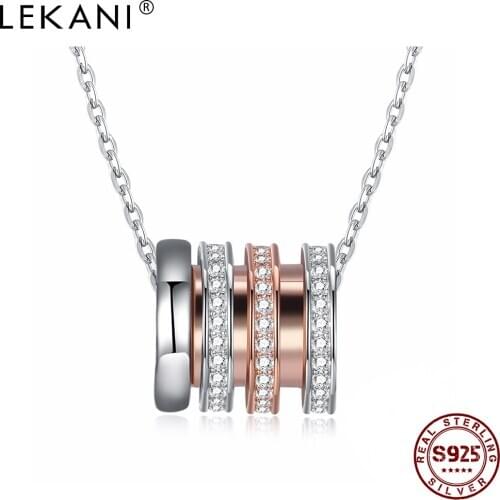 LEKANI S925 Sterling Silver Round Chokers Necklaces For Women Trendy Zircon 2 Colors Pendant Necklace Luxury Female Jewelry