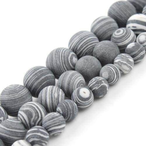Matte Frosted Black White Malachite Beads Round Loose Stone Beads for Jewelry Making DIY Bracelet Necklace 4/6/8/10/12mm 15 inch