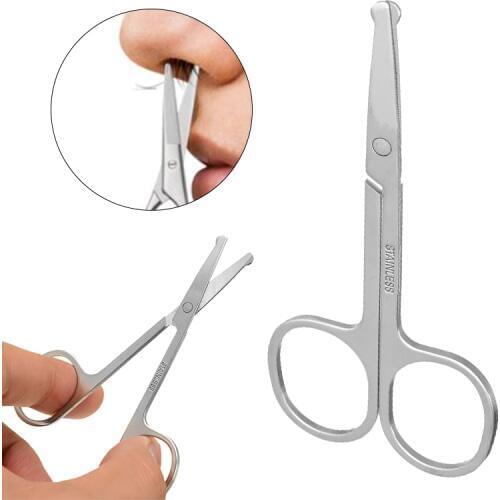 3.5" Mini Curved Mustache Scissor Stainless Steel Nose Ear Hair Remover Scissor Trimmer Safety Tips