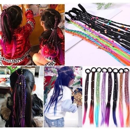 Fashion Colorful Wig Elastic Hair Bands for Girl Fake Hair Braid Twist Rubber Gum Ties Ponytail Holder Scrunchy Hair Accessories